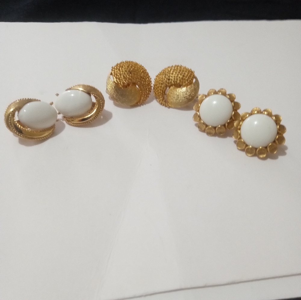 Vintage Trifari Earrings Three Pair Lot Clip On